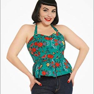 'Lettie' Green Quaint Floral Peplum Top